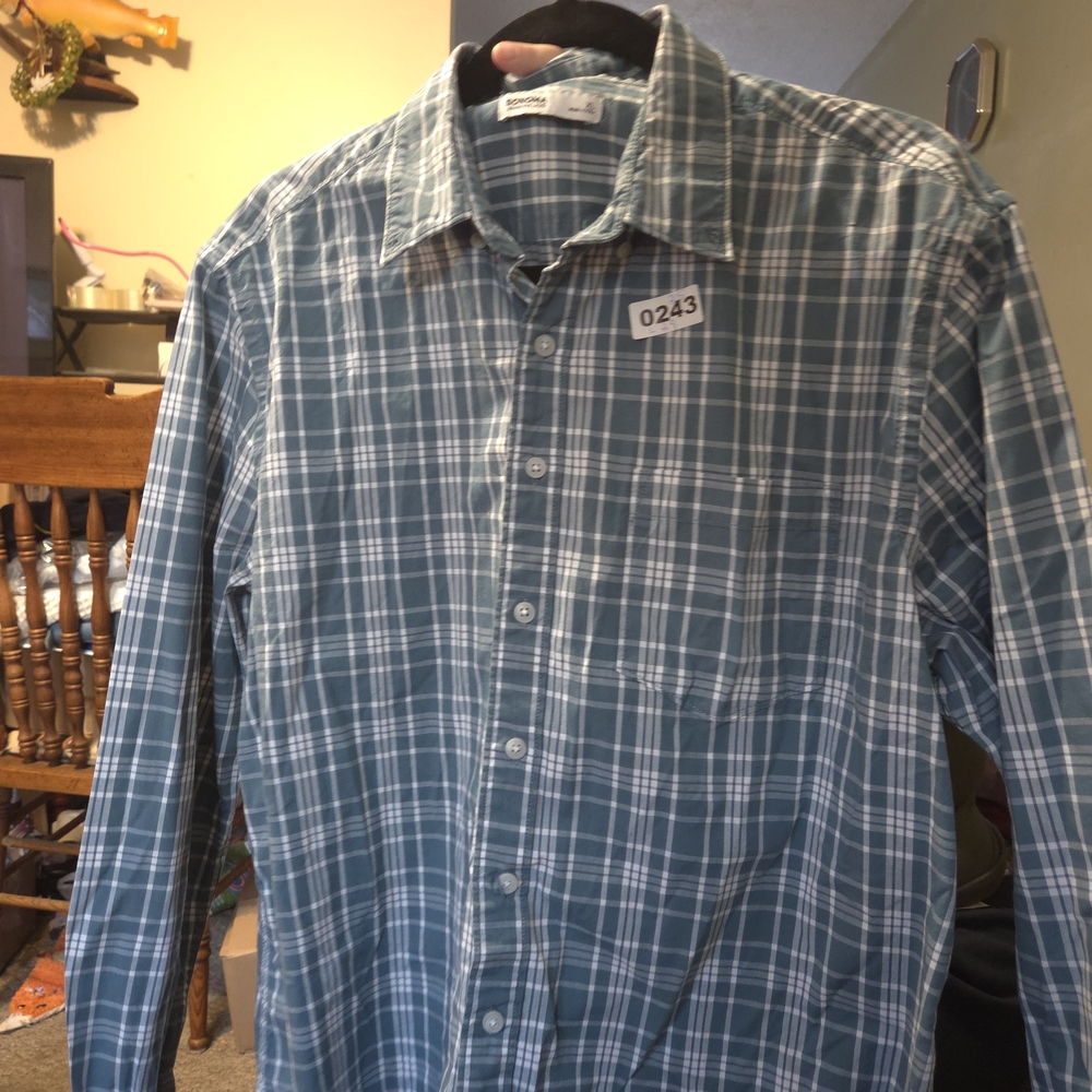 Sonoma Teal Plaid Casual Button Down Shirt